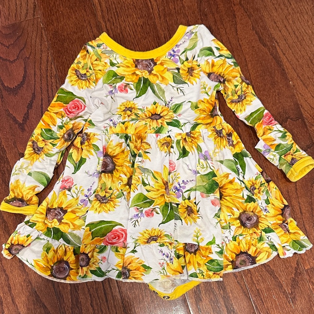 Jammie Session 6-12 mo Sunflower Print Long Sleeve Dress
